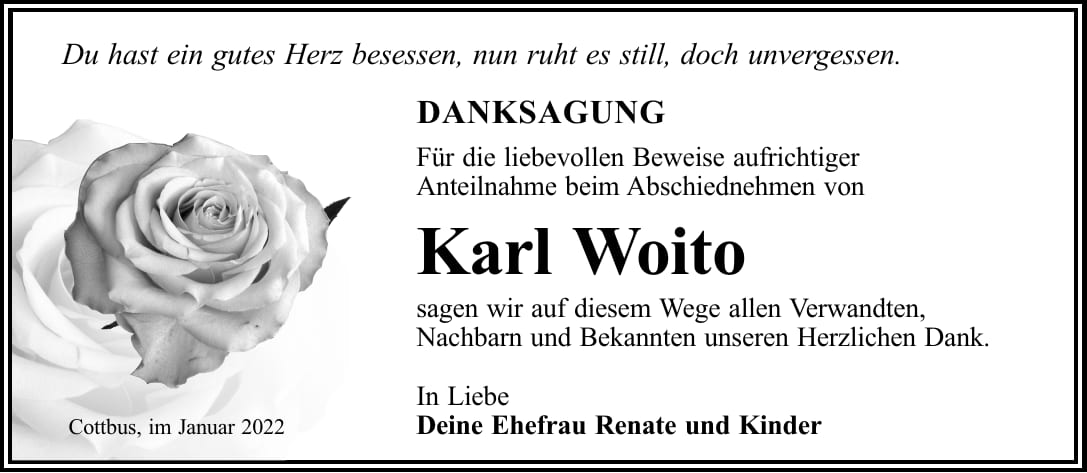 Danksagung Karl Woito