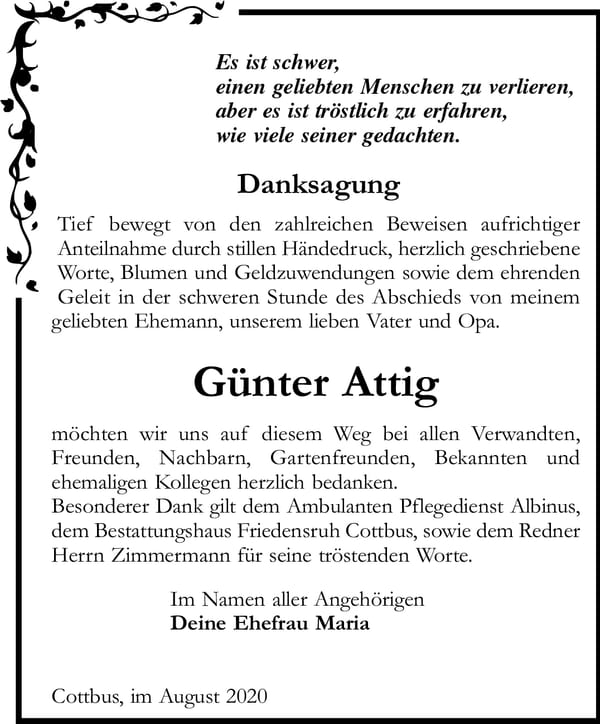 Danksagung Günter Attig