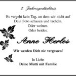 Jahresgedenken Anne Herles