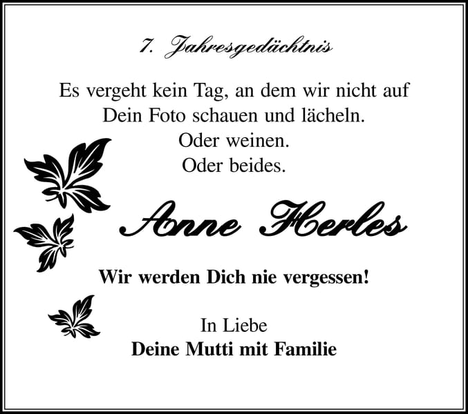 Jahresgedenken Anne Herles