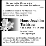 Traueranzeige Hans-Joachim Tschirner