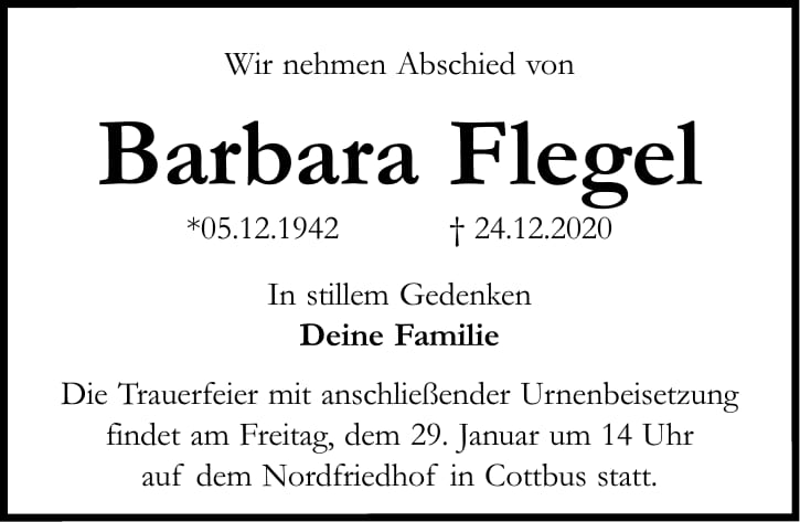 Traueranzeige Barbara Flegel