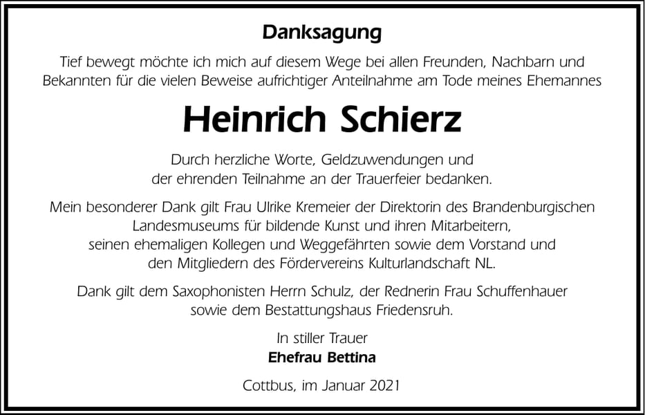 Danksagung Heinrich Schierz