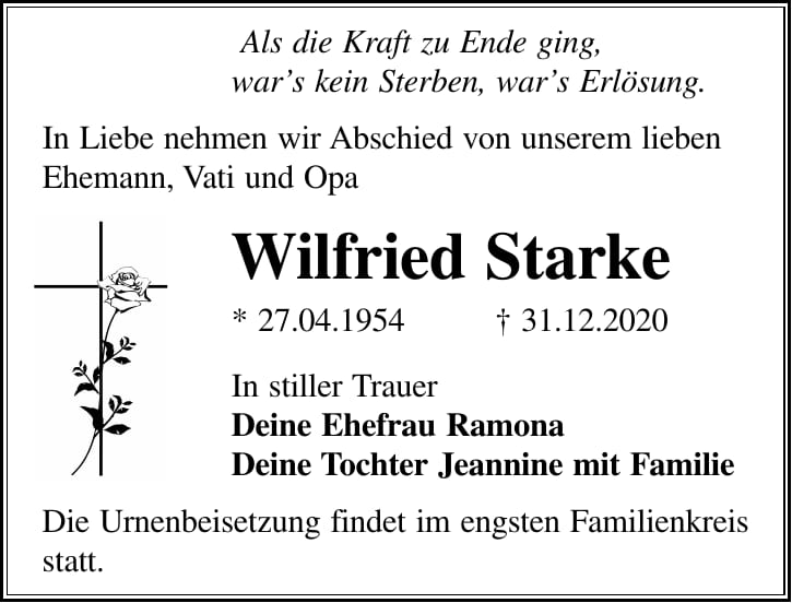 Traueranzeige Wilfried Starke
