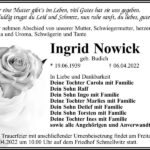 Traueranzeige Ingrid Nowick, geb. Budich