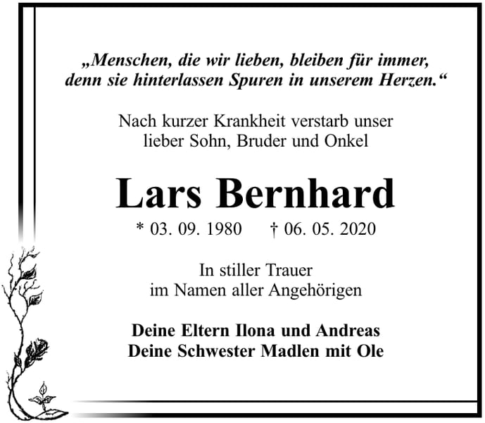 Traueranzeige Lars Bernhard