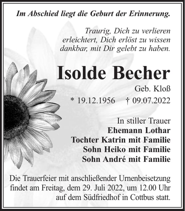Traueranzeige Isolde Becher