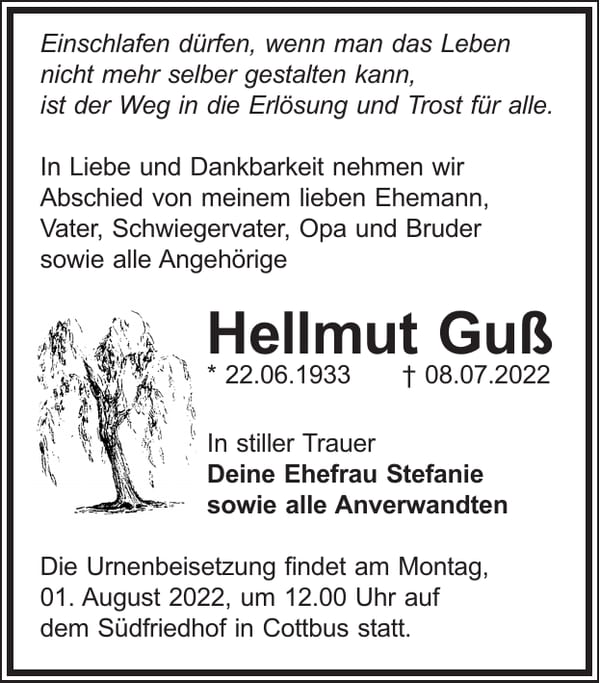 Traueranzeige Hellmut Guß