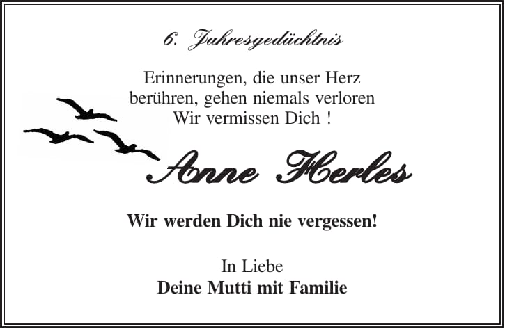 Jahresgedenken Anne Herles