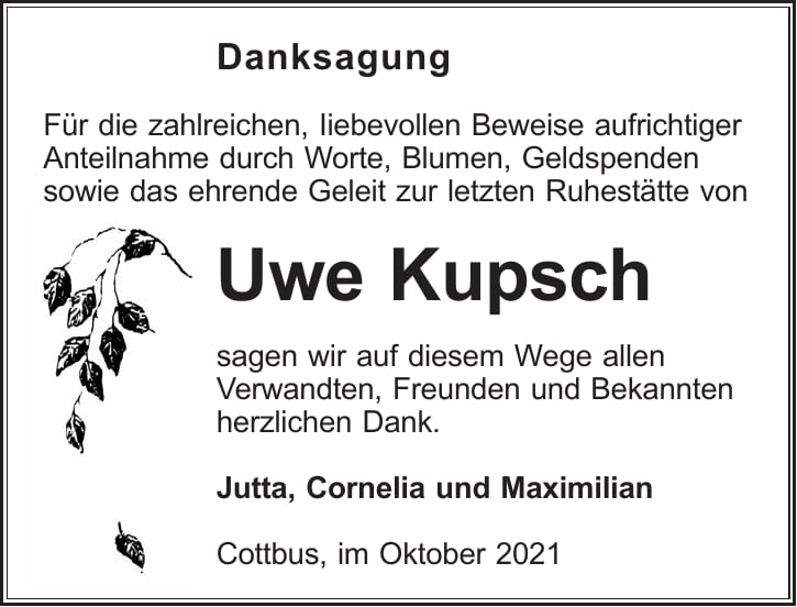 Danksagung Uwe Kupsch