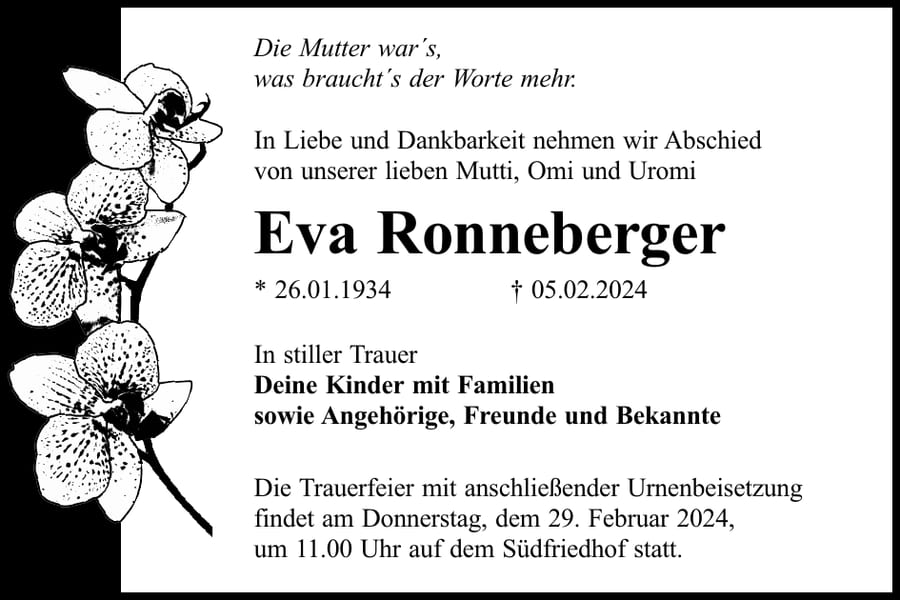 Traueranzeige Eva Ronneberger