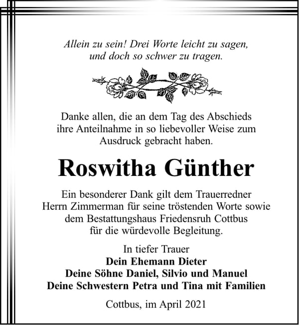 Danksagung Roswitha Günther