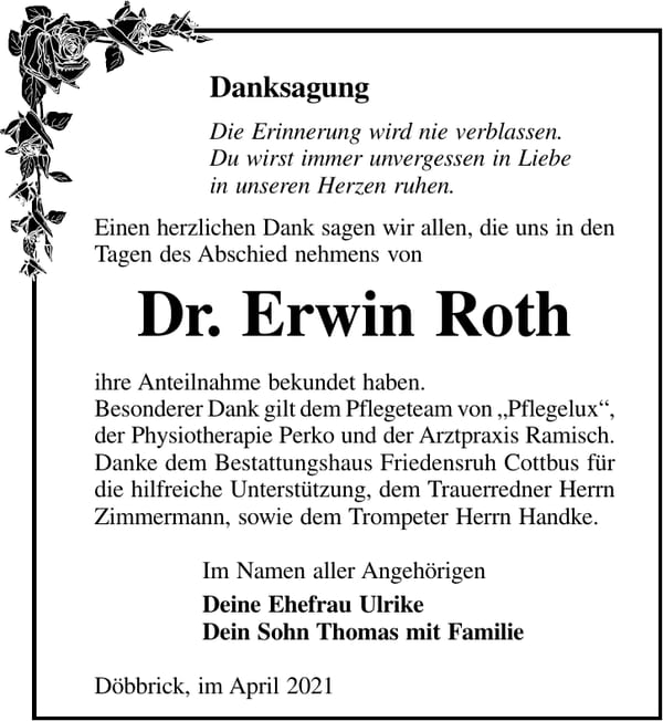 Danksagung Dr. Erwin Roth