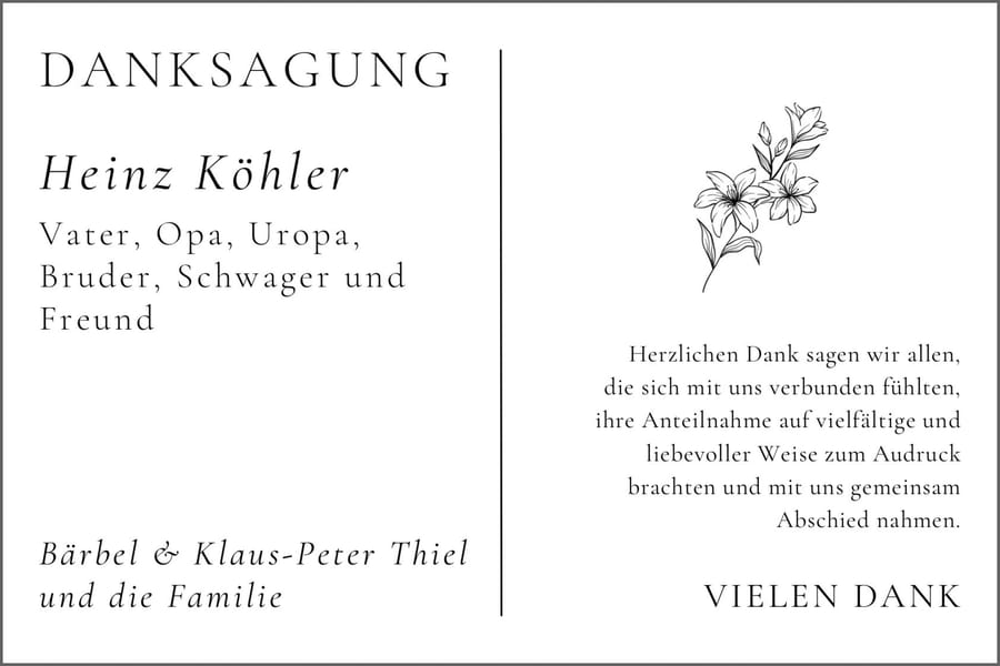 Danksagung Heinz Köhler
