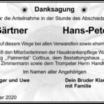 Danksagung Regina Gärtner und Hans-Peter Gärtner