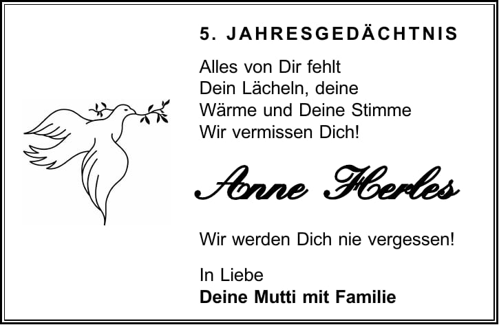 Jahresgedenken Anne Herles