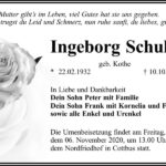 Traueranzeige Ingeborg Schulze, geb. Kothe