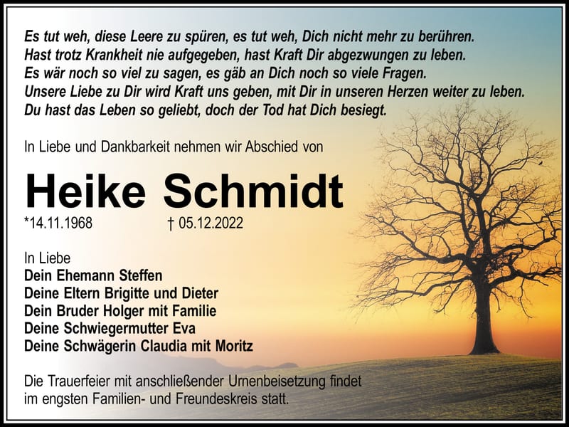 Traueranzeige Heike Schmidt