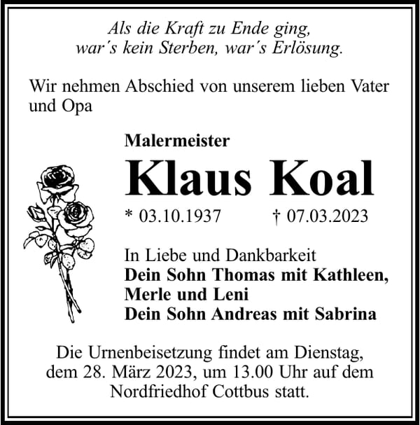 Traueranzeige Klaus Koal