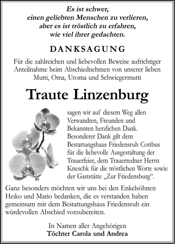 Danksagung Traute Linzenburg