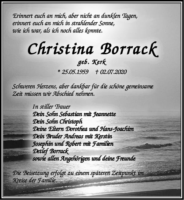 Traueranzeige Christina Borrack, geb. Kerk
