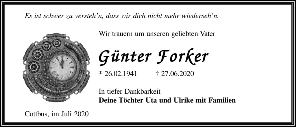 Traueranzeige Günter Forker