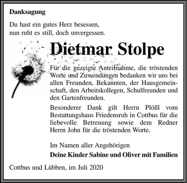 Danksagung Dietmar Stolpe