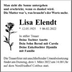 Traueranzeige Lisa Elendt