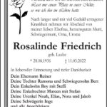 Traueranzeige Rosalinde Friedrich, geb. Laube