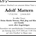 Traueranzeige Adolf Mattern