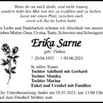 Traueranzeige Erika Sarne, geb. Fürkus