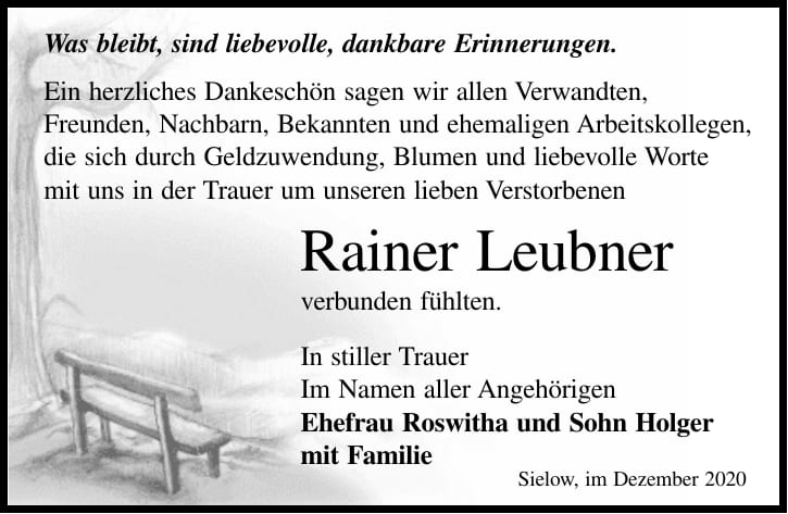 Danksagung Rainer Leubner