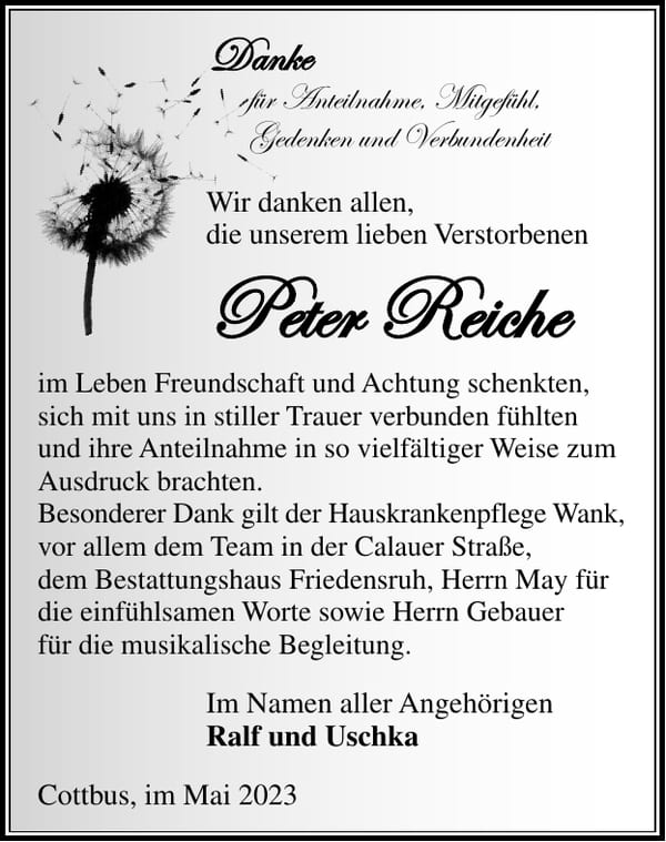 Danksagung Peter Reiche