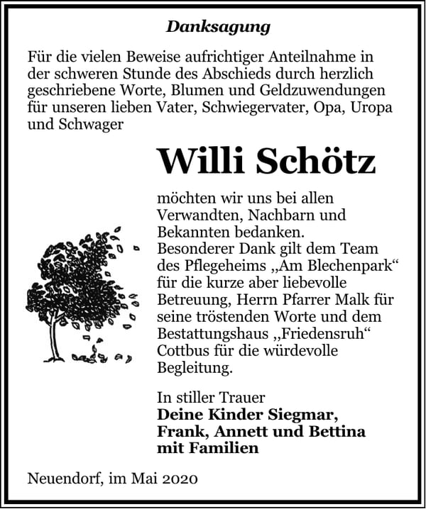 Danksagung Willi Schötz