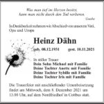 Traueranzeige Heinz Dähn