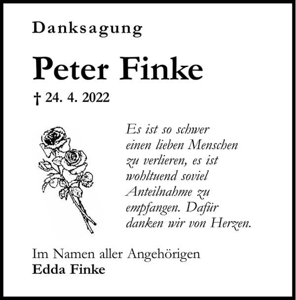 Danksagung Peter Finke