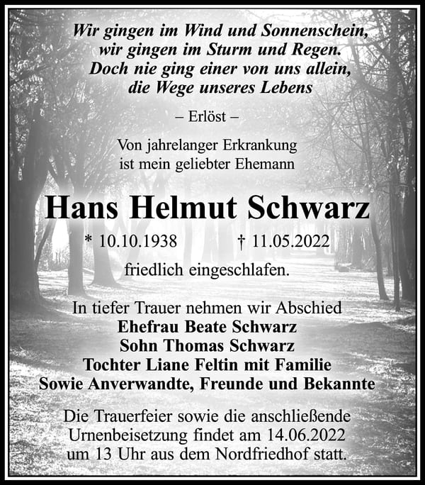 Traueranzeige Hans Helmut Schwarz