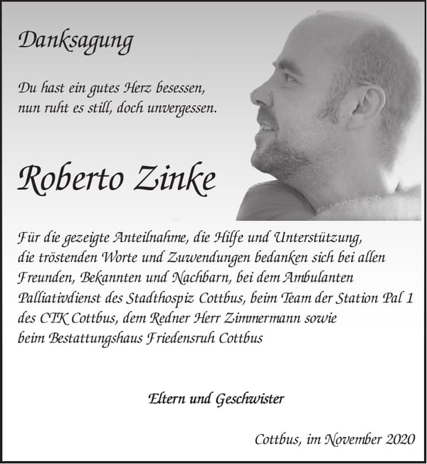 Danksagung Roberto Zinke