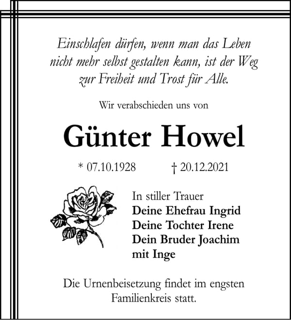 Traueranzeige Günter Howel