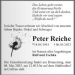 Traueranzeige Peter Reiche