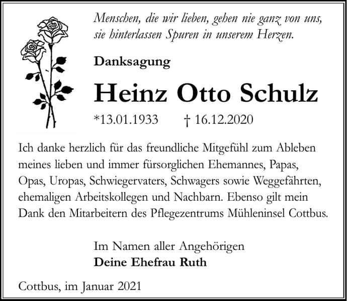 Danksagung Heinz Otto Schulz