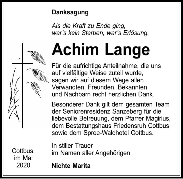 Danksagung Achim Lange
