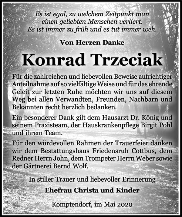 Traueranzeige Konrad Trzeciak