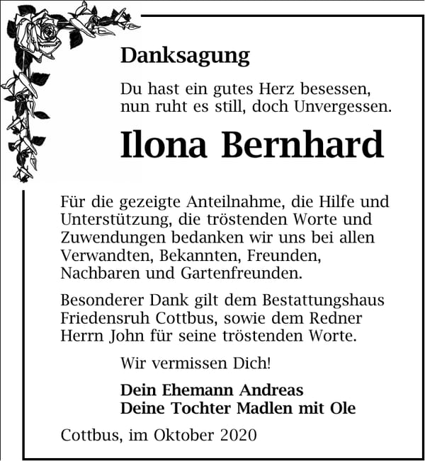 Danksagung Ilona Bernhard