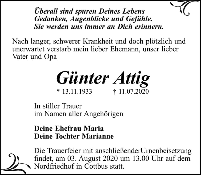 Traueranzeige Günter Attig