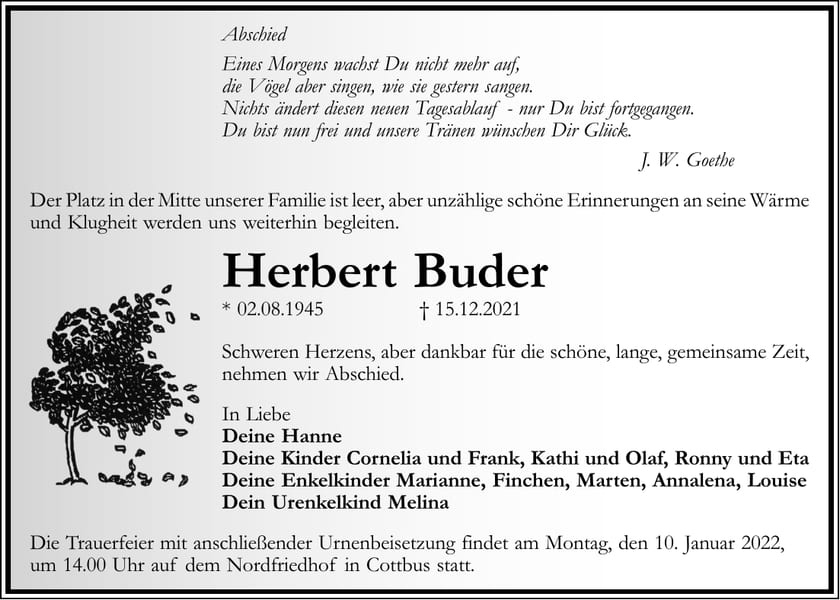Traueranzeige Herbert Buder