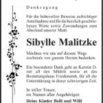 Danksagung Sibylle Malitzke