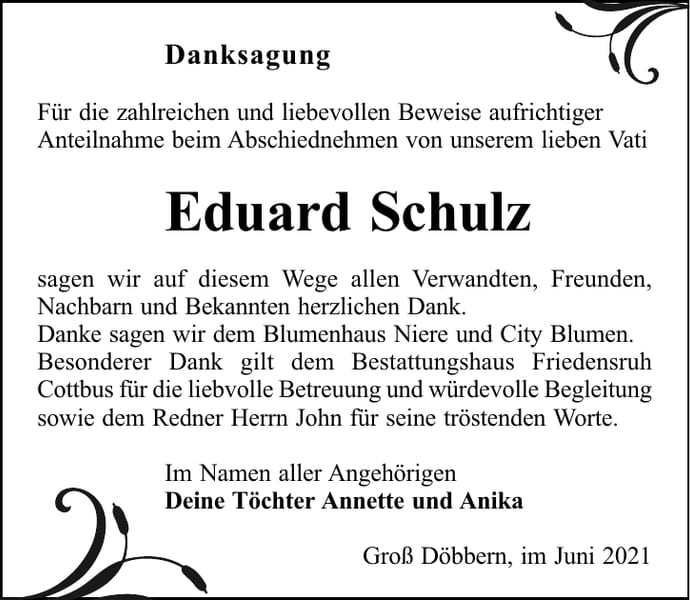 Danksagung Eduard Schulz