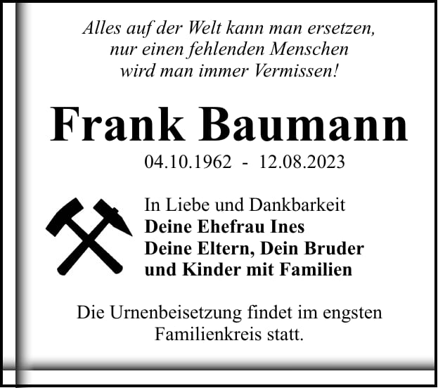 Traueranzeige Frank Baumann