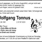 Traueranzeige Wolfgang Tonnus
